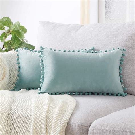Topfinel Duck Egg Blue Oblong Cushion Covers 12x20 Inch Velvet Soft