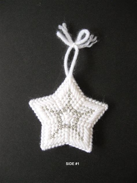 Star Ornament Plastic Canvas Needlepoint White With Silver Etsy