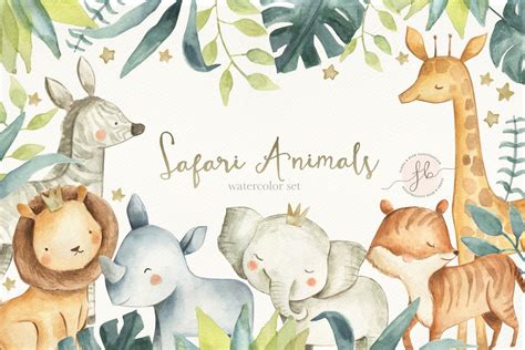 Watercolor Clipart Elephant Jungle Safari Baby Shower Nursery Art