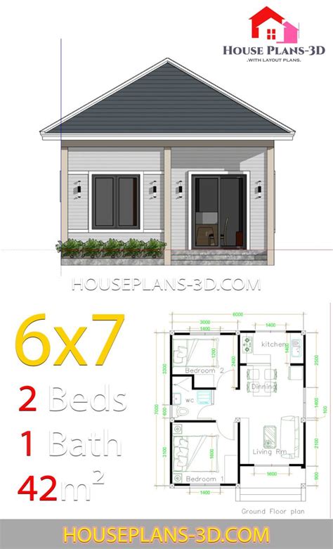 Simple House Plans 6x7 With 2 Bedrooms Hip Roof House