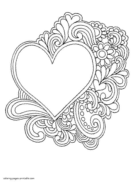 Printable Coloring Page Hearts And Flowers Heart Coloring Page Love
