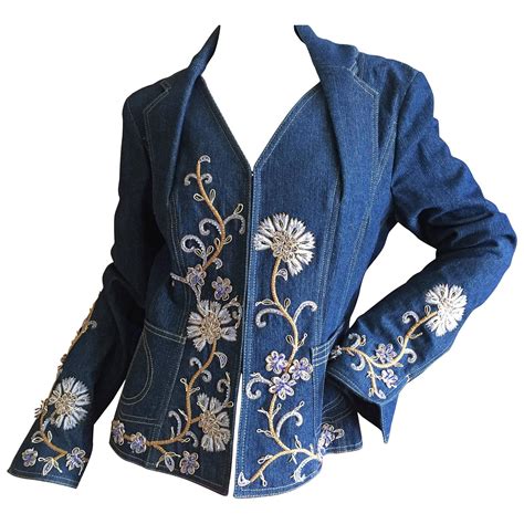 Christian Dior Embellished Bar Denim Jacket By John Galliano For Sale