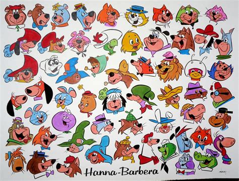 An Image Of Many Cartoon Characters On A White Background
