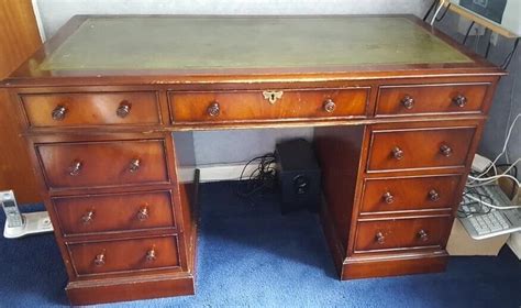 Vintage Large Solid Wood Desk With Drawers And Filing Section In