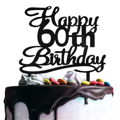 Buy Happy 60th Birthday Cake Topper Black Acrylic Cake Topper Number 60