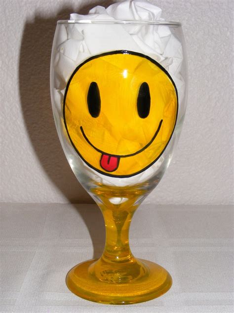 Hand Painted Happy Face And Smile Glass Goblet Etsy