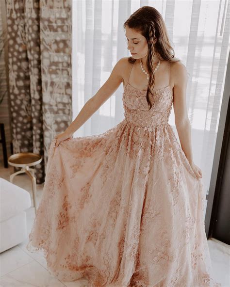 Pink Lace A Line Long Prom Dress With Cross Back · Wendyhouse · Online