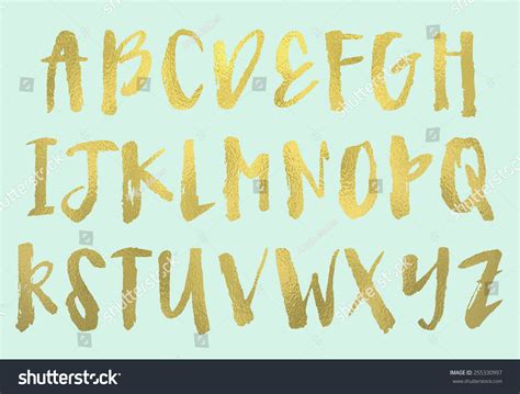 Gold Foil Calligraphy Alphabet Modern Brush Lettering Gold