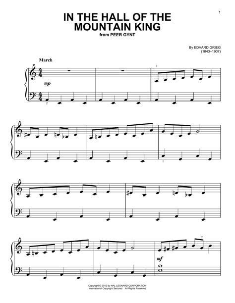 In The Hall Of The Mountain King Easy Piano Print Sheet Music Now