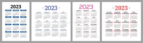 Calendar 2023 Year Set Vector Template Collection Ready Design Week
