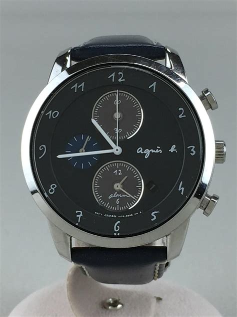 agnes b solar watch analog leather navy v172 0aw0 chronograph 8131 verygood wr ebay
