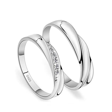 simple wave promise rings for couples 925 sterling silver wedding ring band with cubic zirconia