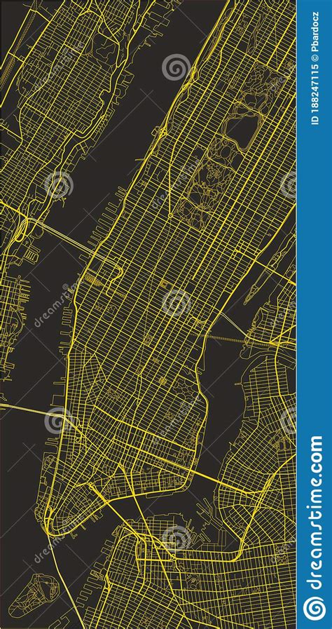 Black And Yellow Vector City Map Of New York Stock Vector