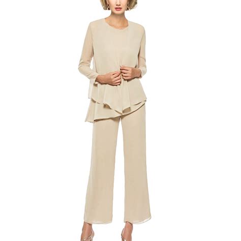 mother of the bride pant suits 3 piece outfits formal womens evening long sleeve chiffon dressy