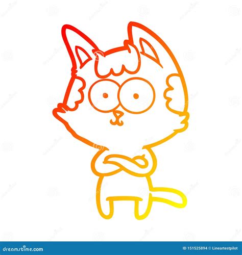 A Creative Warm Gradient Line Drawing Happy Cartoon Cat With Crossed