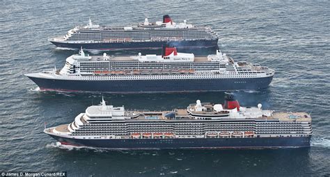 First Pictures Of Cunards Queen Elizabeth Queen Mary 2 And Queen Victoria Sailing Together