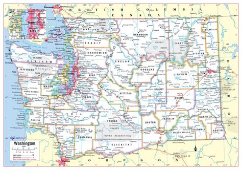 Washington State Wall Map Large Print Poster Etsy With Printable Map