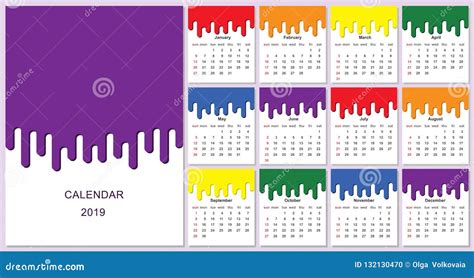Colorful Year 2019 Calendar Stock Vector Illustration Of Celebrate