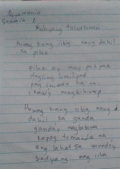 Sumulat Ng Isa O Dalawang Saknong Na Tula Tungkol Sa Paksang Nais Mo