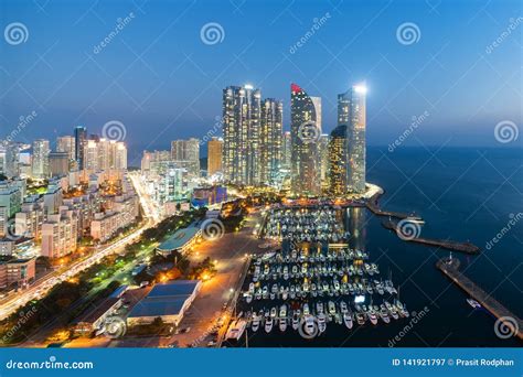 Busan City Skyline View At Haeundae District Gwangalli Beach With