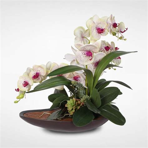Real Touch Triple Stem Silk Orchid Arrangement In A Curved Etsy Silk Orchids Arrangements