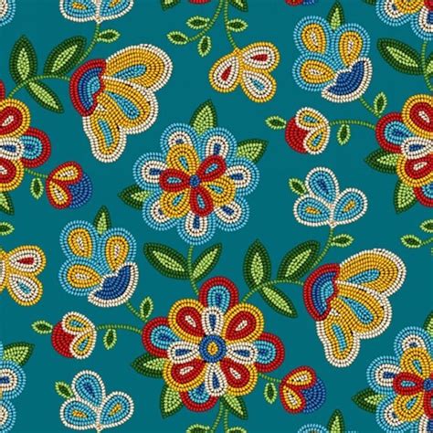 Turquoise Native American Beadwork Design Fabric From