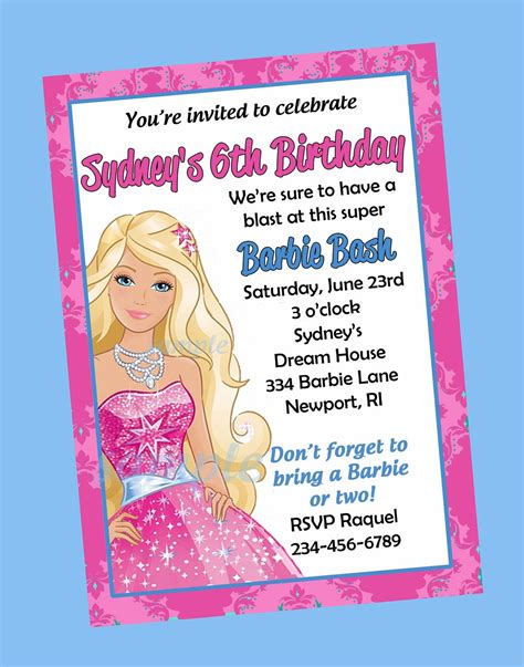 Barbie Invitations Free Printables Printable Word Searches