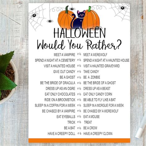 Halloween Would You Rather Game Would You Rather Printable Etsy