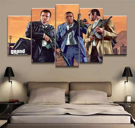 Grand Theft Auto V Character Posters 8 Gaming 5 Panel Canvas Art Wall