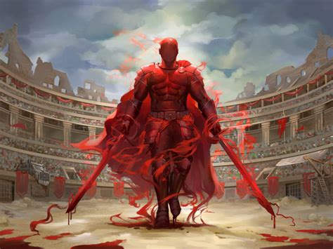 Wallpaper Red Knight Fighter Colosseum Fantasy Art Desktop