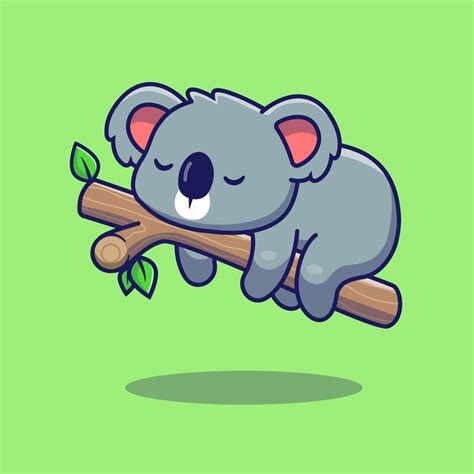 Cute Koala Sleeping On Tree Cartoon Vector Icon Illustration Animal
