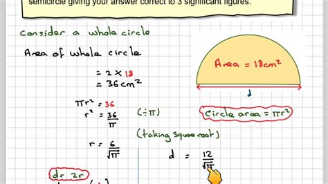Area of a circle and its formula. Finding the diameter of a semicircle from its area - YouTube