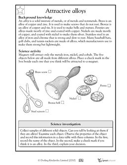 Health, safety, and manners 3 quiz, test, and worksheet book—revised. 3rd grade, 4th grade Science Worksheets: Attractive alloys ...