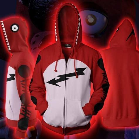 2022 Fnaf Season 1 Foxy Cosplay Zip Up Hoodie Long Sleeve Hoodie Pullover Sweatshirt Teepoem Ltd