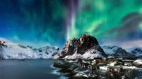 Noruega Costa Nieve Montañas Aurora 4k Ultra Hd Avance