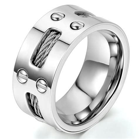 Cool Mens Stainless Steel Ring Engagement Wedding Matching Band With
