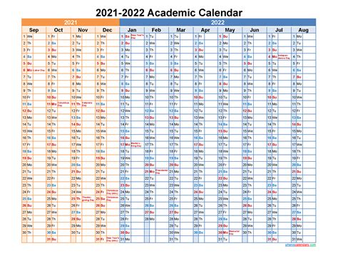 Academic Calendar 2021 And 2022 Printable Landscape Template Noaca22y20
