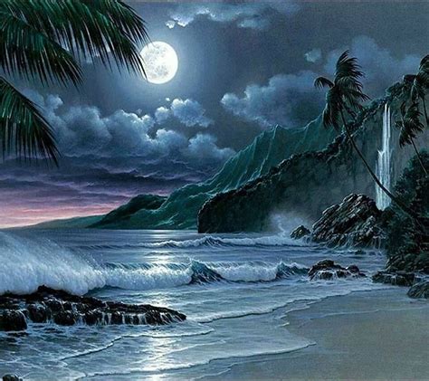 Moon Over Beach Waves Beautiful Nature Pictures Nature Photography Scenery