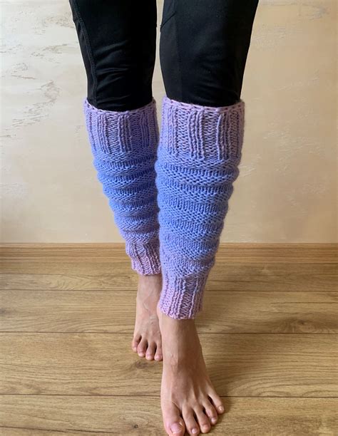 Hand Knitted Leg Warmers In Purple And Pink Hand Knitted Etsy In 2021 Knitted Leg Warmers