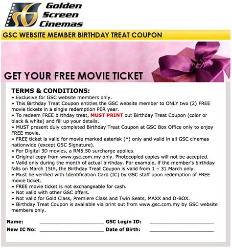 Make their day extra special with beautiful, online birthday invitations. GSC Cinemas Free 2 Movie Tickets During Your Birthday ...