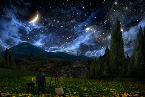 Vincent Van Gogh The Starry Night Crescent Moon