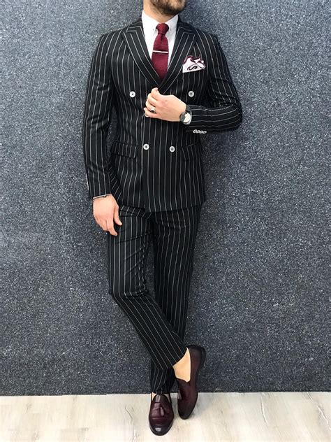 buy black slim fit double breasted pinstripe suit by