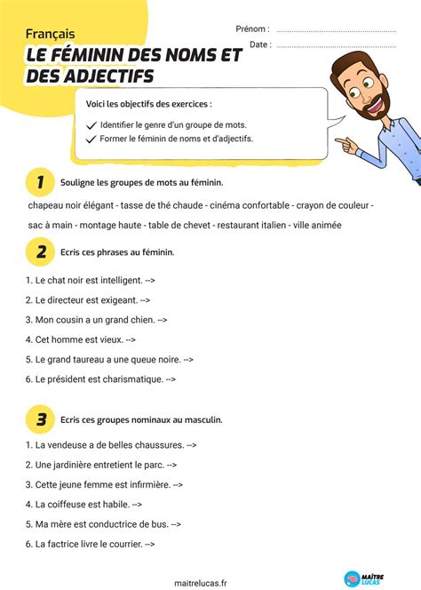 Exercices Le F Minin Des Noms Et Des Adjectifs Ma Tre Lucas