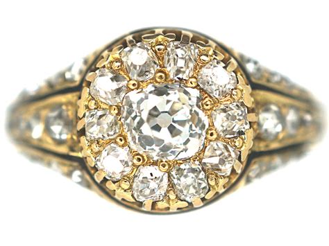 Victorian 18ct Gold And Diamond Cluster Ring With Black Enamel 504p