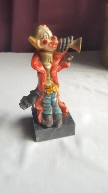 vintage hobo clown blowing horn depose italian resin statue marble base 11 99 picclick