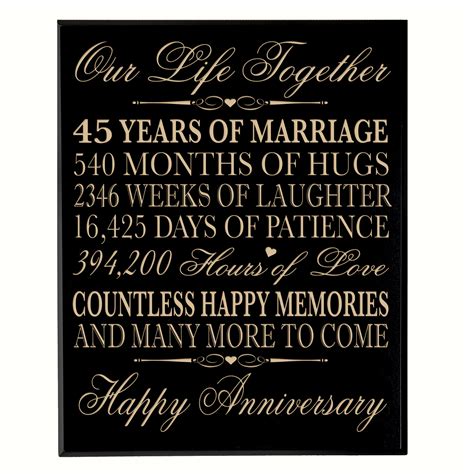 45th Wedding Anniversary Wall Plaque Our Life Together 12x15 Black