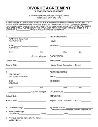 Printable Divorce Agreement Templates Word