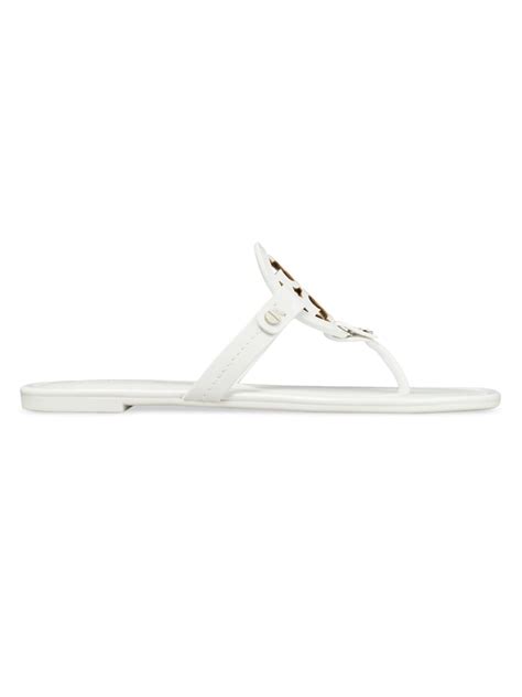 Tory Burch Womens Miller Patent Leather Thong Sandals In Optic White