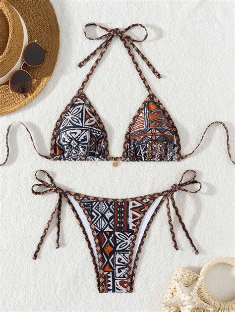 Pe As Conjunto De Mai Bikini Top Tri Ngulo De Al A Halter E