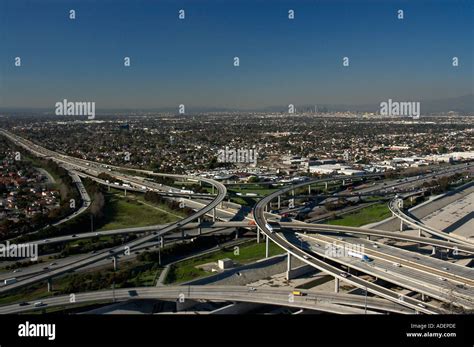 Aerial Of Los Angeles Freeways Ca Stock Photo Alamy